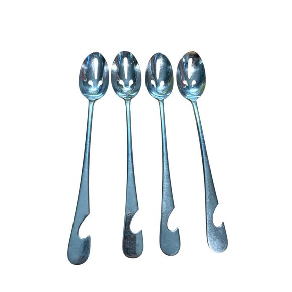 Stainless Steel Slotted Cocktail/Appetizer Spoons With Bottle Opener Handle Set - Picture 1 of 10